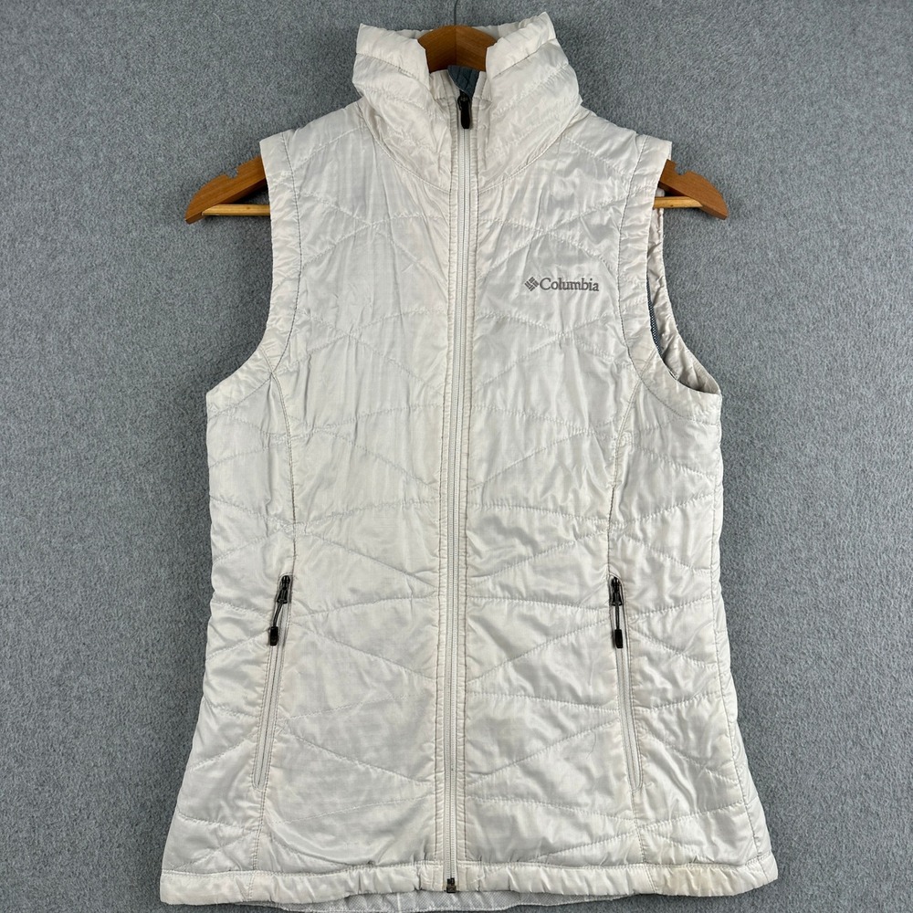 Columbia Puffer Vest Womens S White Omni-Heat Quilted Full Zip Sleeveless Jacket